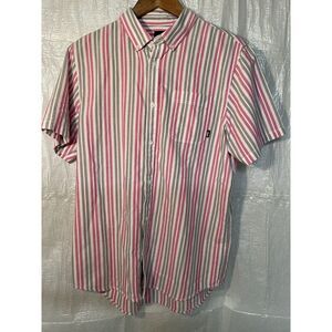 Vans Striped Button Up Shirt Short‎ Sleeve Classic Fit Casual Pink Gray M
